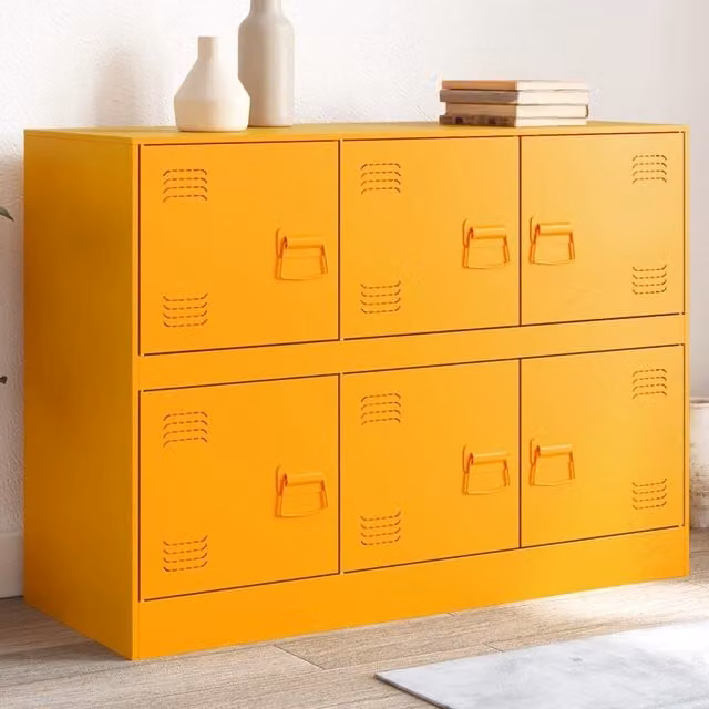 Berkfield Home Mustard Yellow Industrial Metal Sideboard W/D/H: 99 x 39 x 73 cm