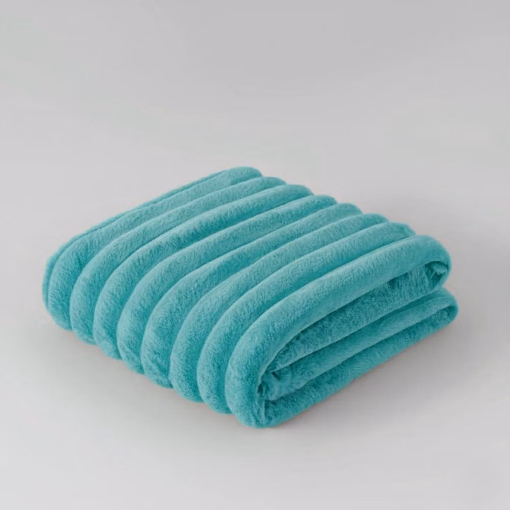 Snug City Chunky Ribbed Mink Throw in Duck Egg Blue, W/D/H: 150 x 200 cm – 2
