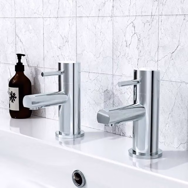 FLAVORA Modern Chrome Two-Handle Hot and Cold Basin Tap Pair in Metallic Silver