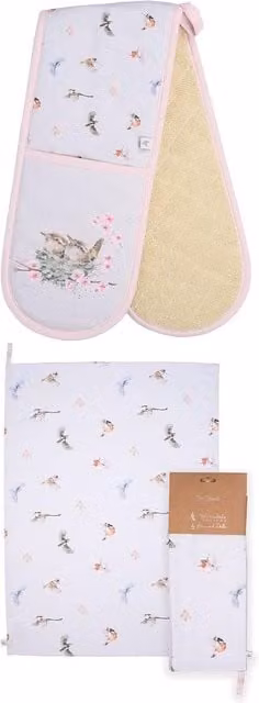 Wrendale Designs Feathered Friends Cotton Double Oven Glove and Tea Towel Set in Multicolour