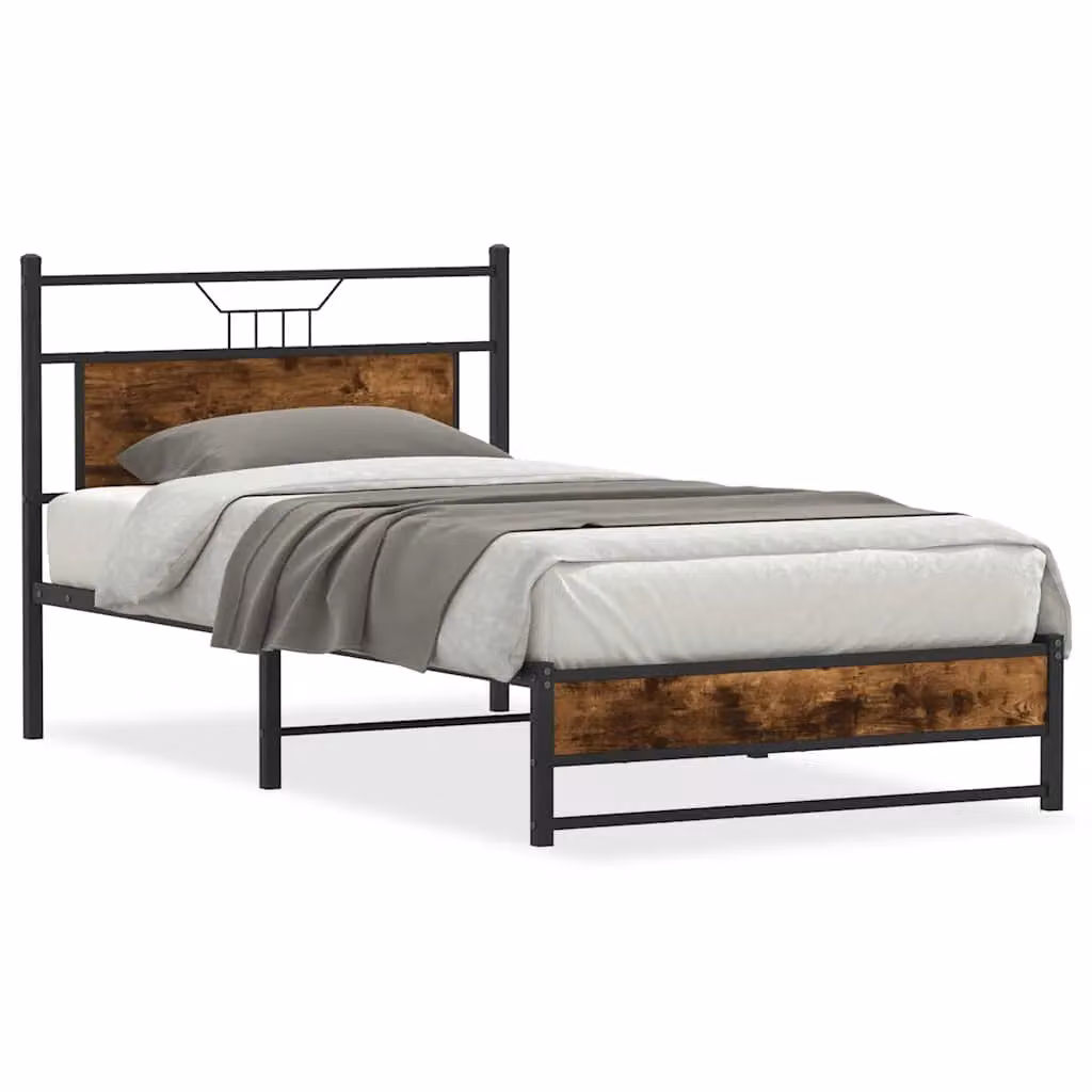 Berkfield Home Smoked Oak Bed Frame in Brown, W/D/H: 100 x 200 cm – 2