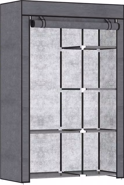 HOMCOM Modern Fabric Wardrobe with Hanging Rail and Six Shelves in Dark Grey, H: 162.5 cm x W: 103.0 cm