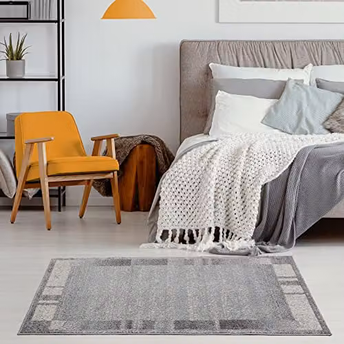 THE RUGS Efes Collection Modern Rectangular Living Room Rug with Border, Grey, W: 60 cm, D: 110 cm – 4