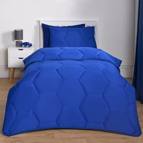 OHS Blue Coverless Honeycomb Quilted Single Duvet and Pillowcase Set, 7.5 Tog, W/D/H: 135 x 200 cm