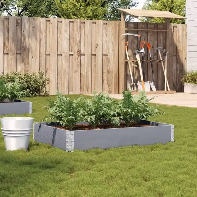 Berkfield Home Garden Grey Wooden Raised Bed Planter with Galvanised Steel – 1