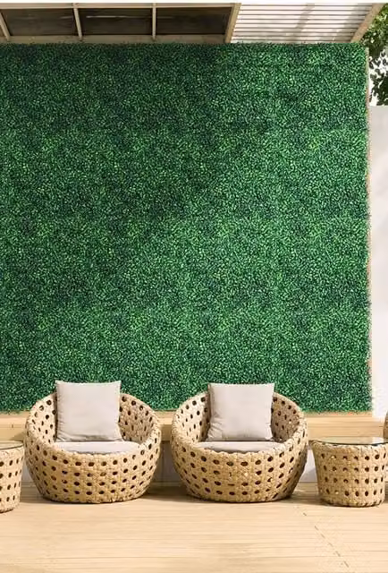 H&O Direct 6-Piece Set of Green Decorative Artificial Boxwood Wall Panels for Indoor and Outdoor Use – 1