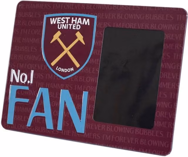 West Ham United FC No. 1 Fan Metal Embossed Rectangular Tabletop Photo Frame in Claret, Blue and Yellow