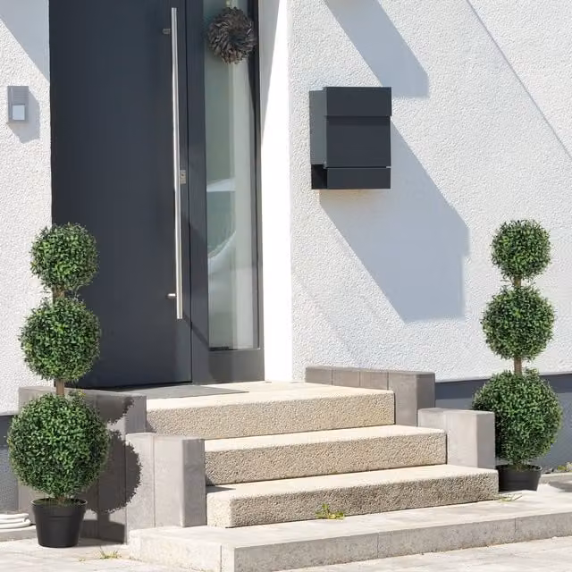 HOMCOM Set of 2 Modern Green Potted Artificial Tabletop Plants