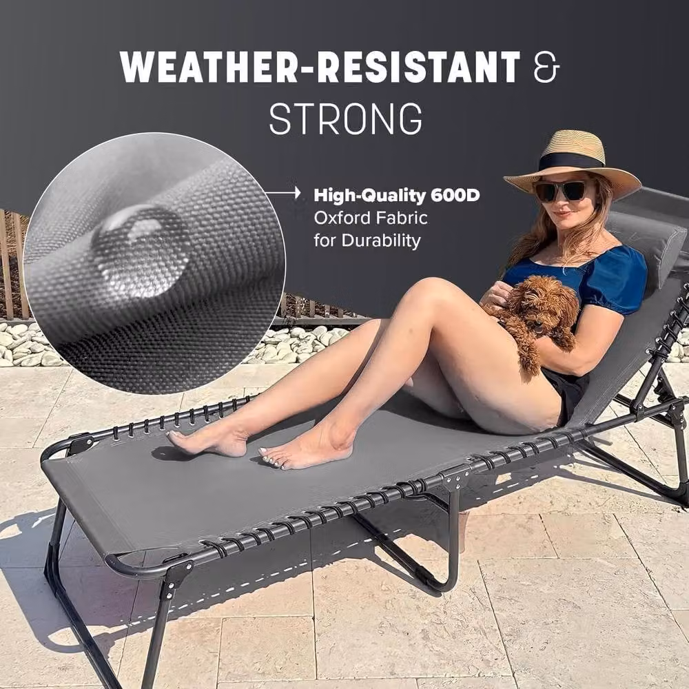 Keplin Foldable Recliner Sun Lounger in Grey with Adjustable Headrest and Leg Rests, W/D/H: 190 x 65 x 30 cm – 5