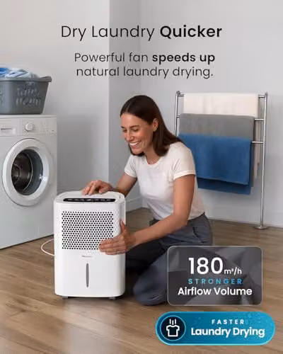 Pro Breeze 12L Low Energy Dehumidifier with Built-in Hygrostat and Continuous Drain, White – 5