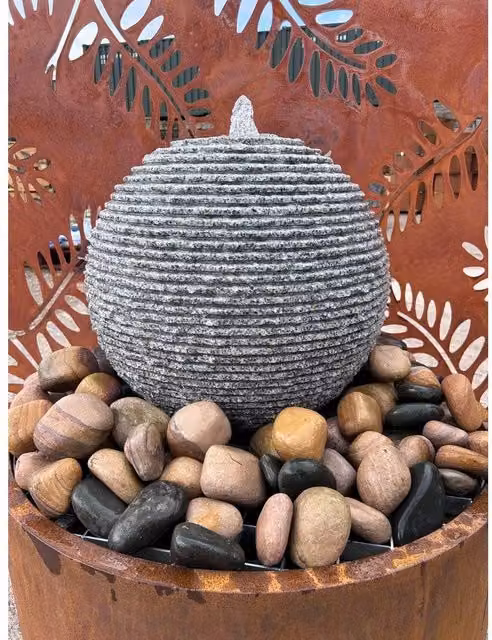 Buttercup Farm Cascading Grey Granite Sphere Water Feature with Pump and Light
