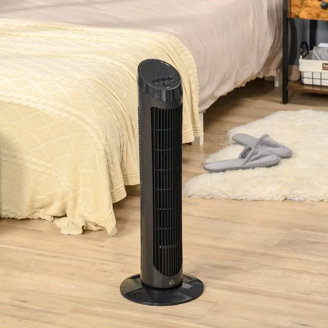 HOMCOM Black Tower Fan with 3-Level Wind Control and Noise Reduction, 75cm Height