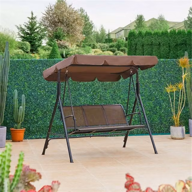 Yaheetech 3-Seat Outdoor Patio Swing Chair with UV-Resistant Sun Canopy in Brown