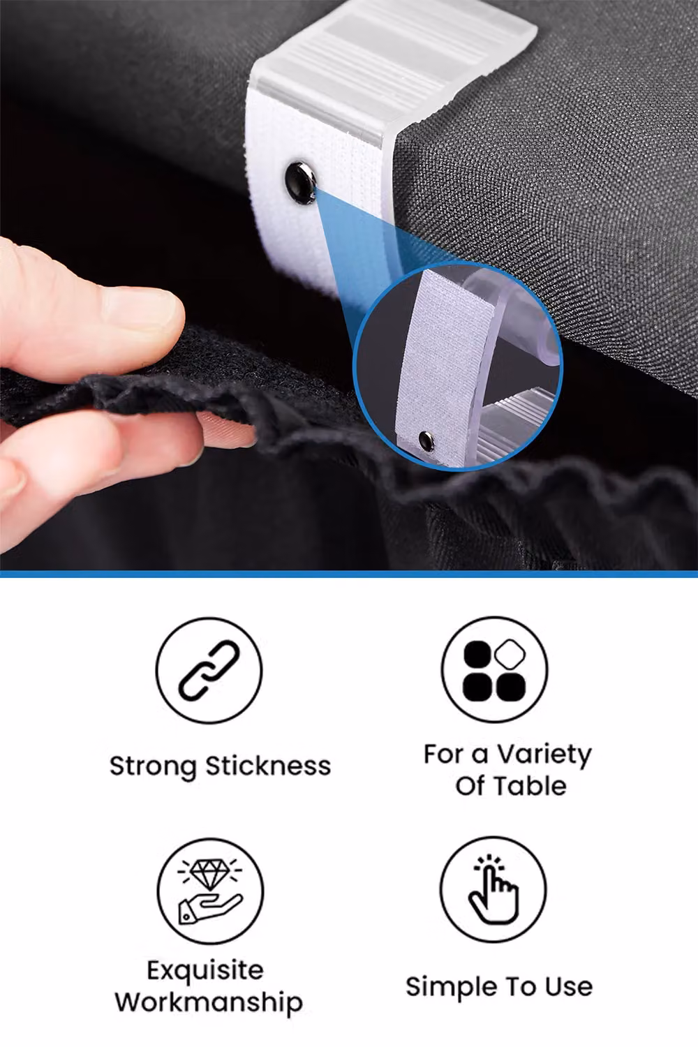 Neel Blue 12-Piece Plastic Tablecloth Clips with Hook and Loop Strips in Clear, W/D/H: 4.5 x 2.5 x 4.5 cm – 2