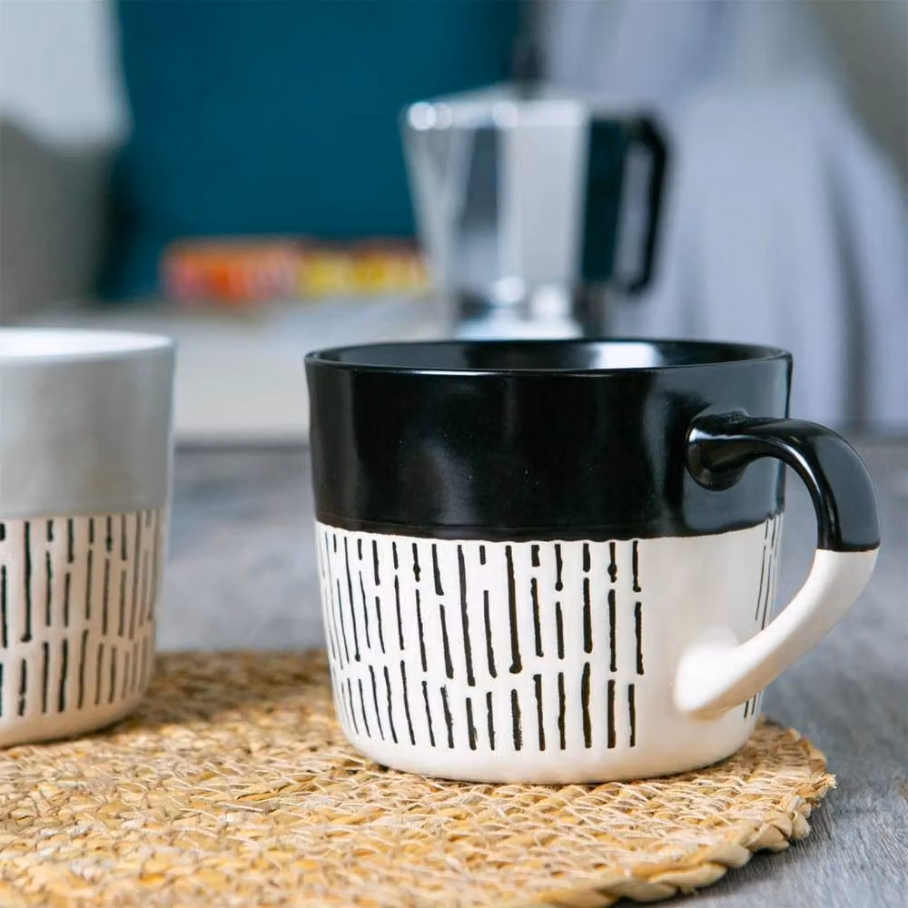 Kelvenix Black Dipped Dash Stoneware Coffee Mug, 450ml – 3