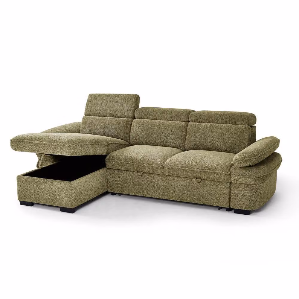 Furnishings For Less UK Blake Reversible L-Shape 4 Seater Fabric Corner Sofa Bed in Green with Adjustable Headrests and Pull Out Frame W: 262 cm, D: 166 cm, H: 84 cm – 2