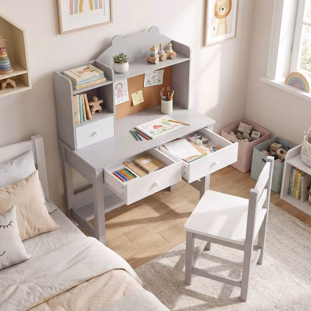 FORGEVIO Grey Wooden Desk and Chair Set for Children – 3