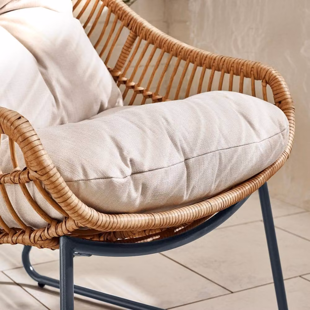 FurnitureboxUK Tahiti Rattan Outdoor Garden Lounge Chair and Ottoman Set with Removable Weather-Resistant Cushions in Beige, Grey and Brown – 2