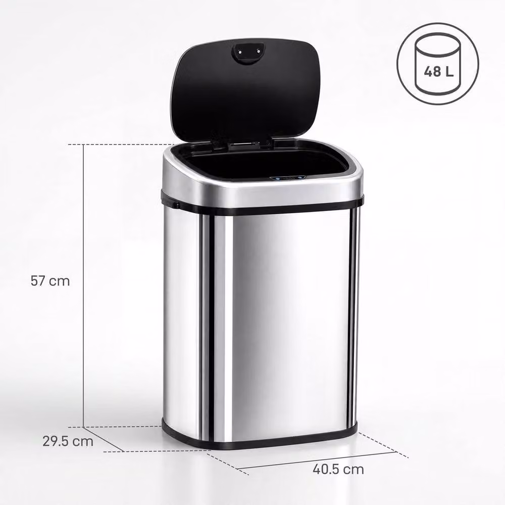 KORVIXA 48L Sensor Dustbin, Silver Stainless Steel Automatic Touchless Trash Can – 2