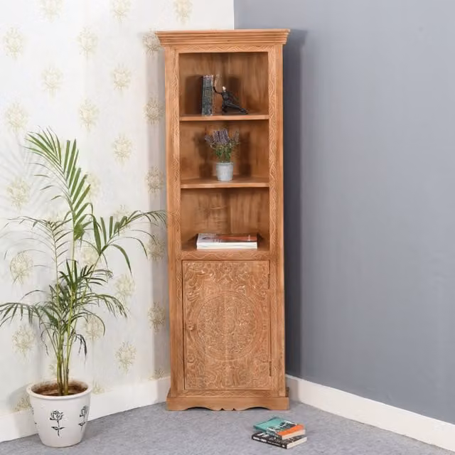 Worcester Artistry Mango Wood Corner Bookcase in Brown