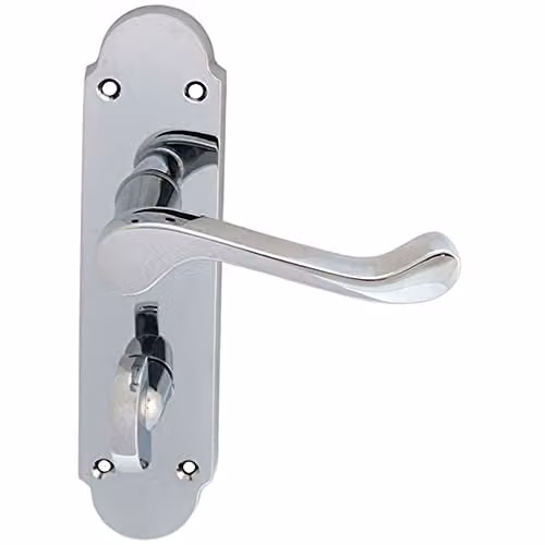 Loops Pair Victorian Upturned Lever Bathroom Backplate Door Handles in Polished Chrome, W: 17.0 cm, H: 17.0 cm, D: 4.2 cm
