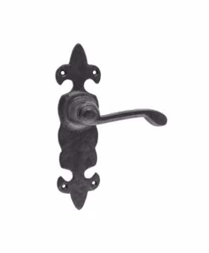 Designer Levers Fleur-De-Lis Lever Door Handle Set, Black, 1 Pair