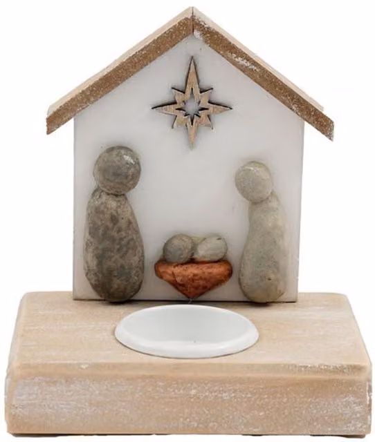 KDMK Rustic Pebble Nativity Tealight Candle Holder in White