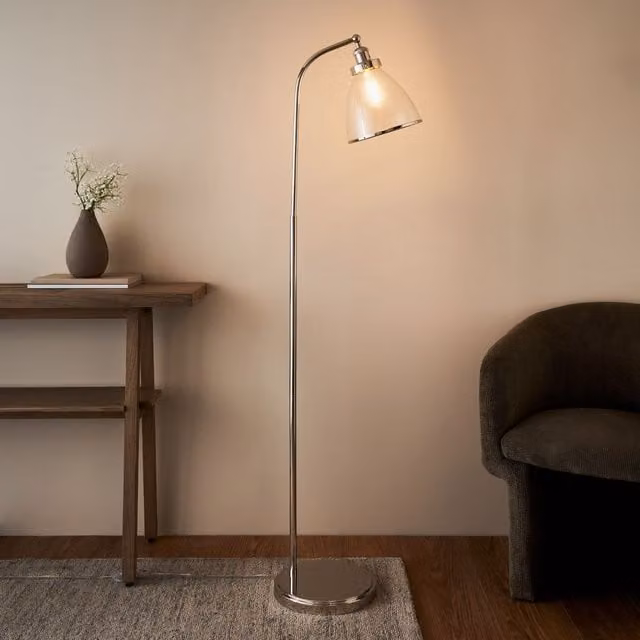 Pagazzi Brunswick Silver Chrome and Transparent Glass Task Floor Lamp