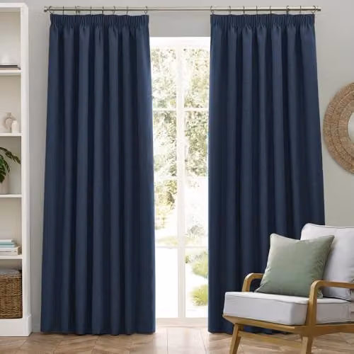 Riva Home Dawn Textured Blackout Pencil Pleat Curtains, Blue and Black, Width: 168 cm, Drop: 229 cm – 2