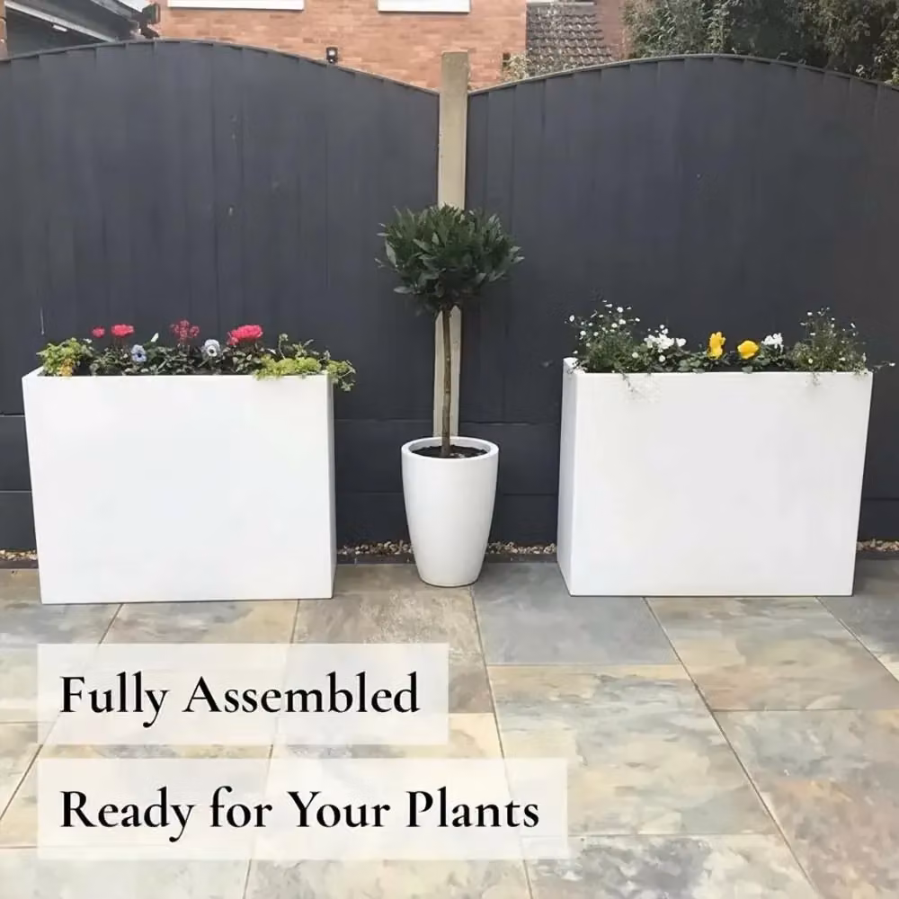 Woven Wood Matte White Trough Planter with Galvanised Steel, W: 90 cm, H: 60 cm, D: 30 cm – 7