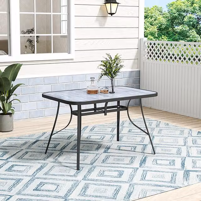 Lifeideas Garden Wood Effect Coffee Table in Black and Grey with Glass and Metal, W: 120 cm, D: 80 cm, H: 80 cm