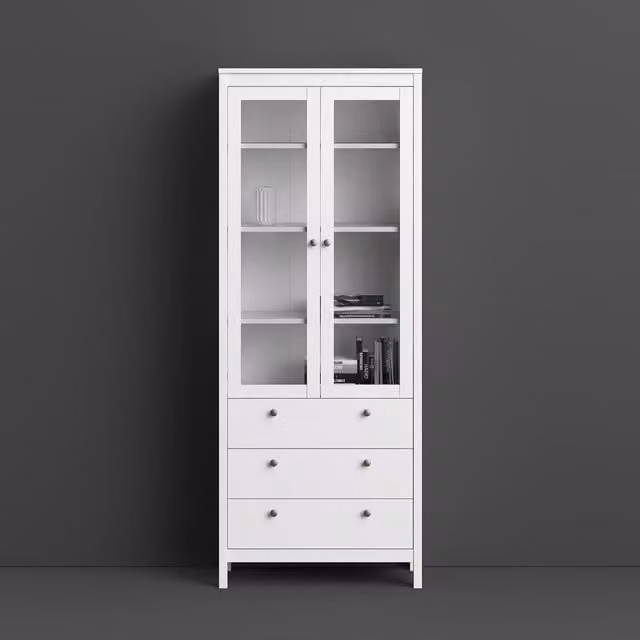 Furniture To Go Madrid 2-Door 3-Drawer China Cabinet in White with Glass Doors