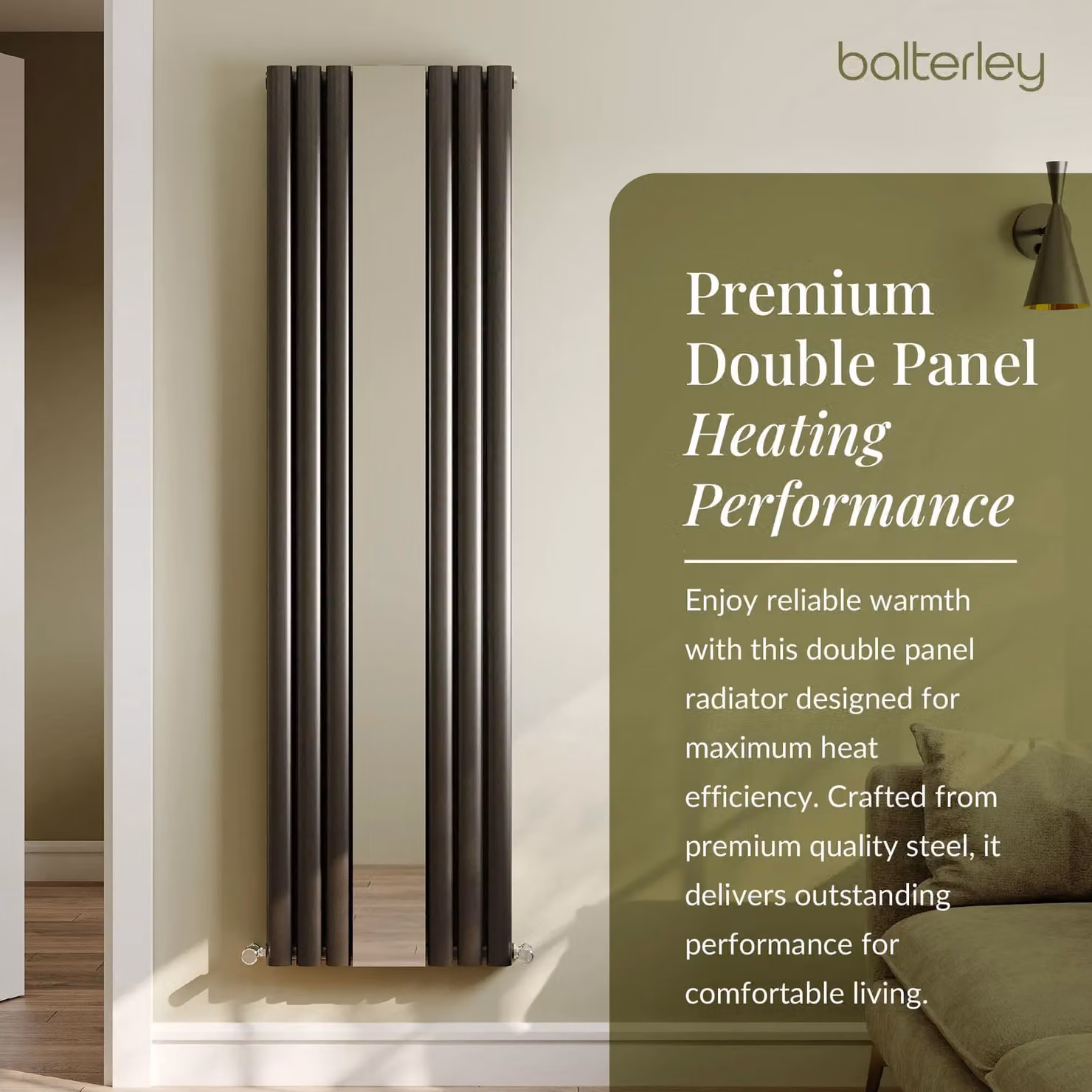 Balterley Embrace Vertical 1 Panel Radiator and Mirror, Anthracite Grey, H 180 cm x W 49.9 cm – 5