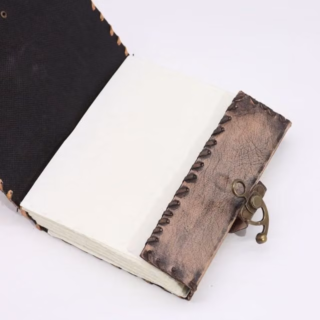 KDMK Brown Evil Eye Faux Leather Hardcover Journal with Blank Deckle Edge Paper