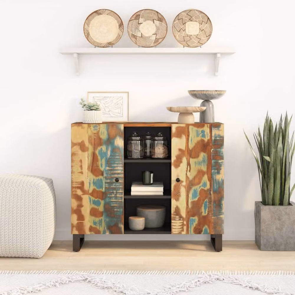 Berkfield Home Reclaimed Solid Wood Sideboard with 2 Doors, Multicolour, W/D/H: 90 x 33 x 75 cm – 2