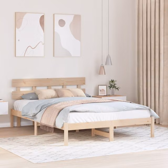 Berkfield Home Solid Wood Pine Bed Frame with Headboard, Brown, W: 150 cm, D: 200 cm