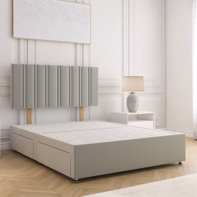 BSSPOKE Sienna Plush Small Double Divan Bed with 24 inch Headboard and 2 Drawers in Silver Grey Velvet Fabric, W/D/H: 120 x 200 cm