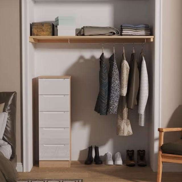 2 U Lucca 5 Drawer Bedside Table in Light Oak, Ready Assembled