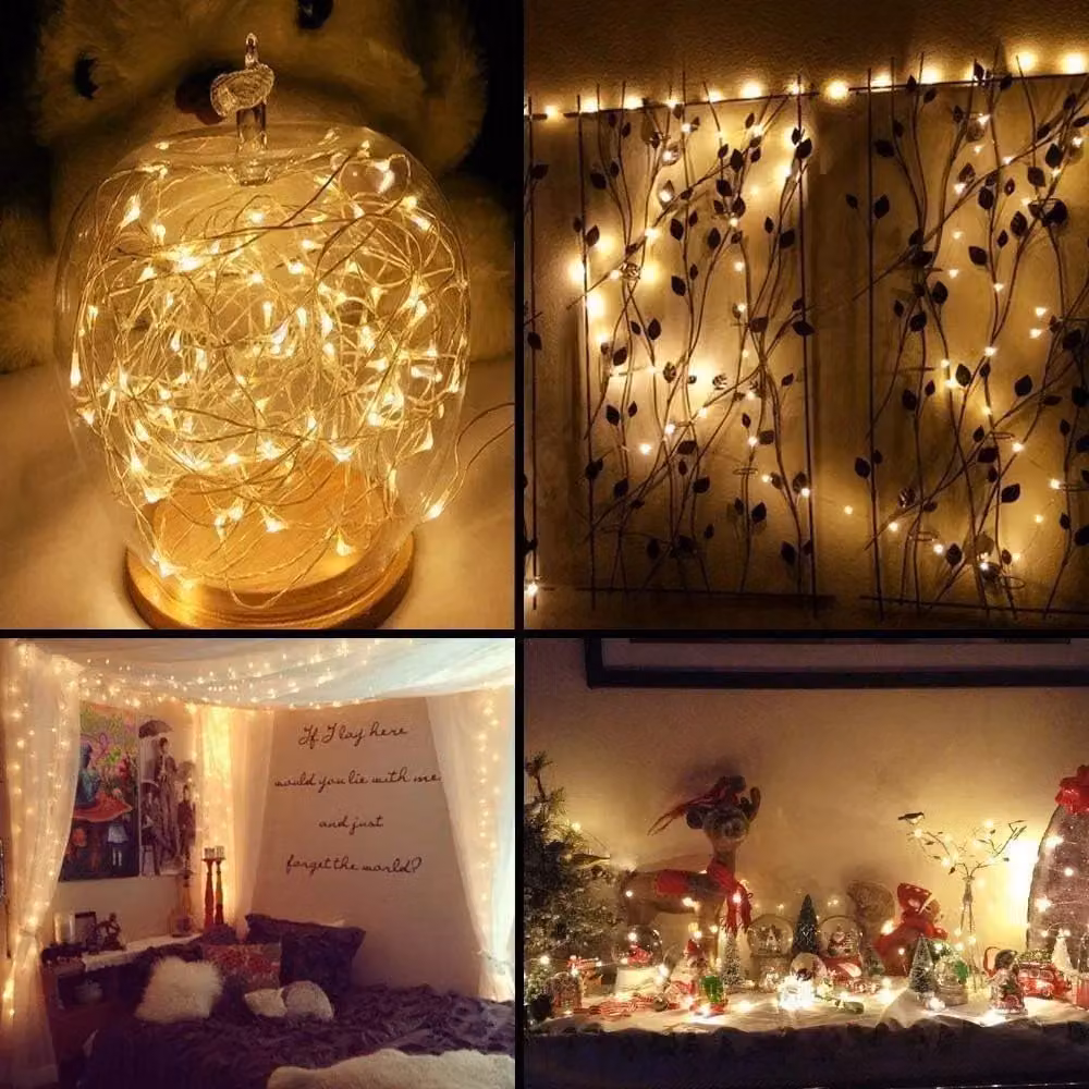 Shatchi Warm White LED Micro Rice Fairy String Lights with Gold Copper Wire, Battery Operated, 2 m – 4