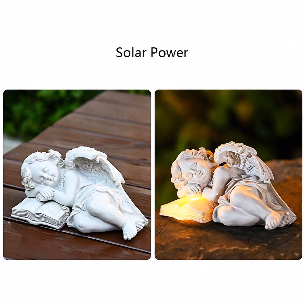 Quipulse Solar-Powered Angel Figurine White Tabletop Outdoor Decor Night Light W/H/D: 13.3 x 19.5 x 13.3 cm – 3