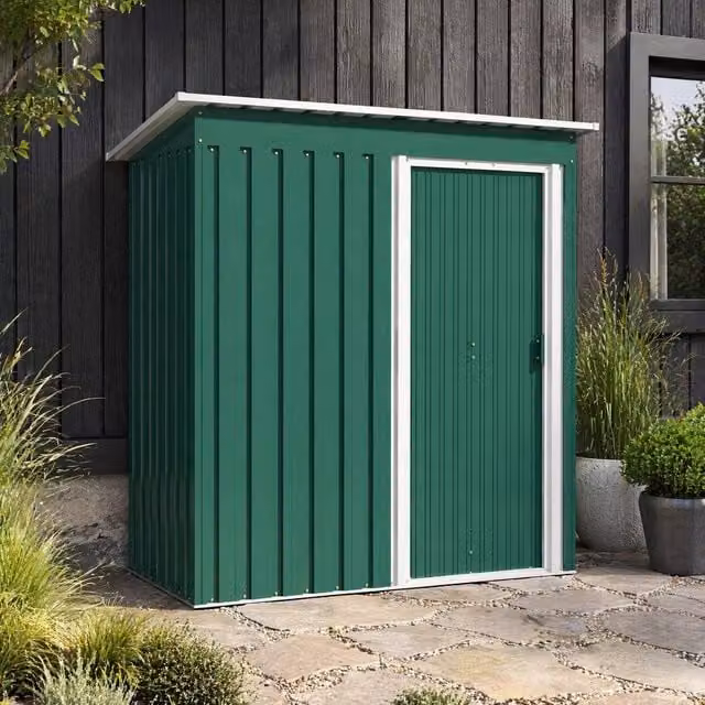 STILVORA Green Galvanised Steel Garden Shed with Sliding Door and Pent Sloped Roof, W/D/H: 170 x 76 x 150 cm – 1