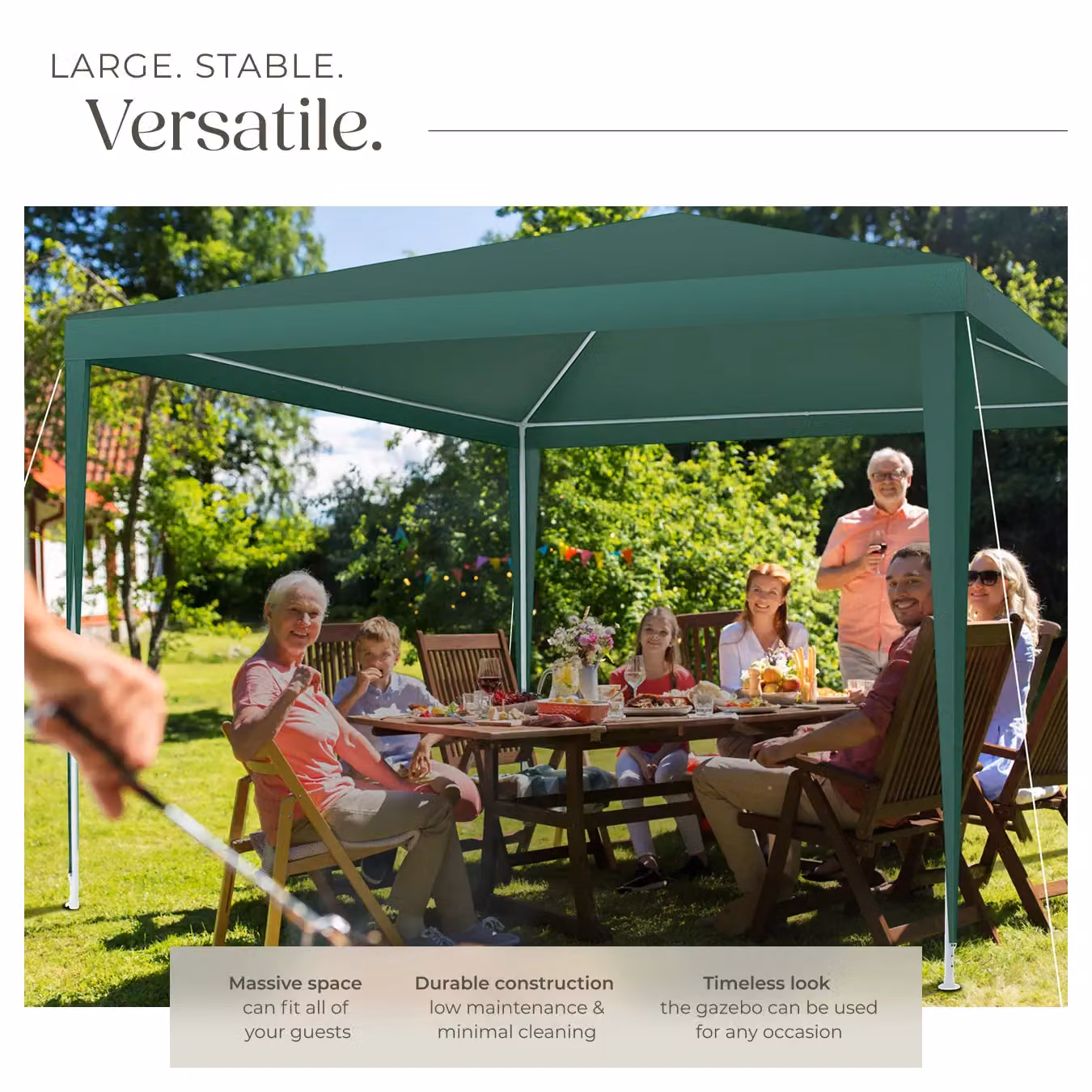 tectake Gazebo Barinas Green with 3 Side Panels and Windows, W/D/H: 300 x 300 x 250 cm – 3