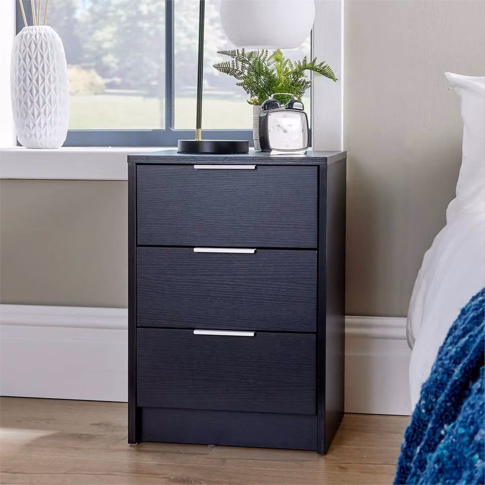 NESTLUNE Black 3 Drawer Modern Bedroom Storage Unit W: 100 cm, D: 15 cm, H: 15 cm – 4