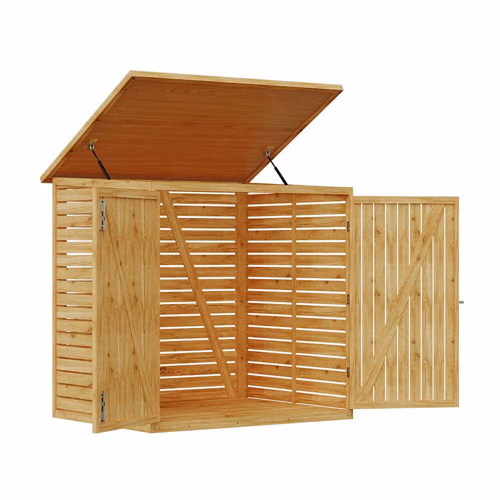 Living and Home Rustic Brown Wooden Outdoor Bin Store Shed, Pent Style, W/D/H: 132.9 x 107.5 x 135 cm – 3
