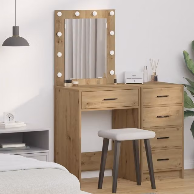 Berkfield Home Modern Hollywood LED Dressing Table in Artisan Oak Brown, W/D/H: 50 x 41 x 135 cm – 1