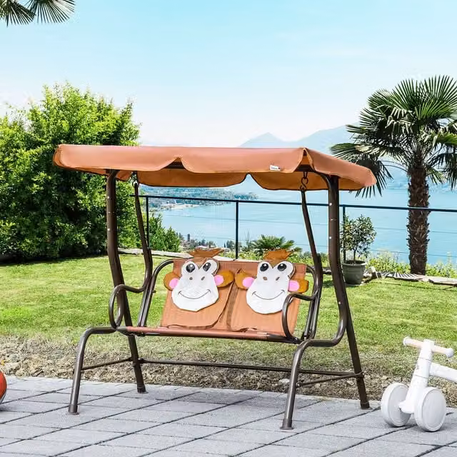 Outsunny 2-Seat Swing Chair with Sun Canopy in Brown Animal Print