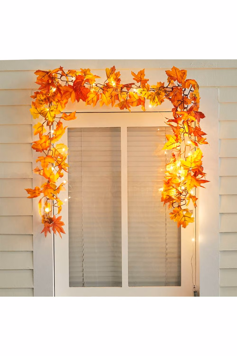 H&O Direct Orange Artificial Maple Leaf Fall Garland with LED Lights, Length: 170 cm – 2