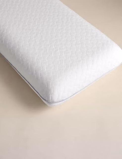 M&S White Cooling Memory Foam Firm Side Sleeper Pillow for Adults