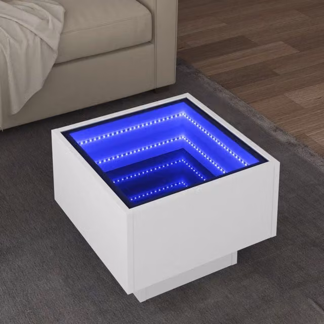 Berkfield Home Modern White Glossy Side Table with LED, W/D/H: 40 x 40 x 30 cm – 1