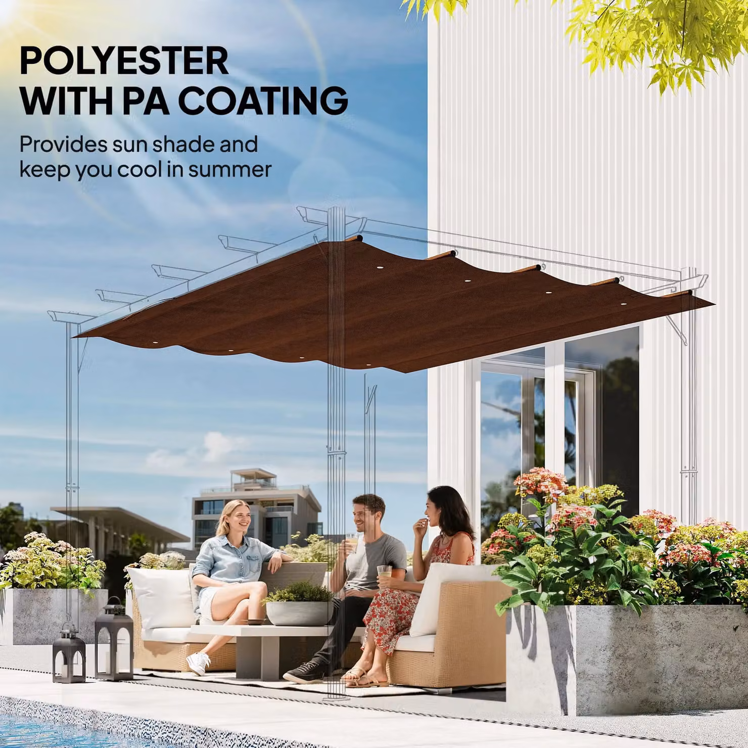 OUTSUNNY Brown Polyester Pergola Cover Replacement for 3x2 m Frame, W: 286 cm, D: 286 cm – 5